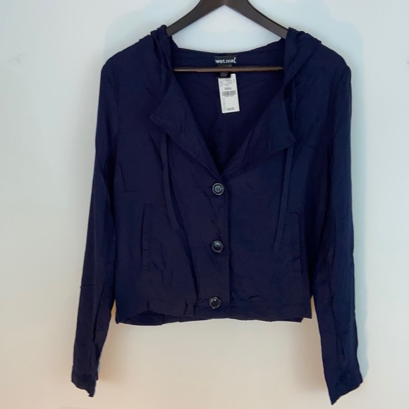 Wet Seal Women’s Soft Hooded Jacket Navy Size Small - Picture 1 of 6